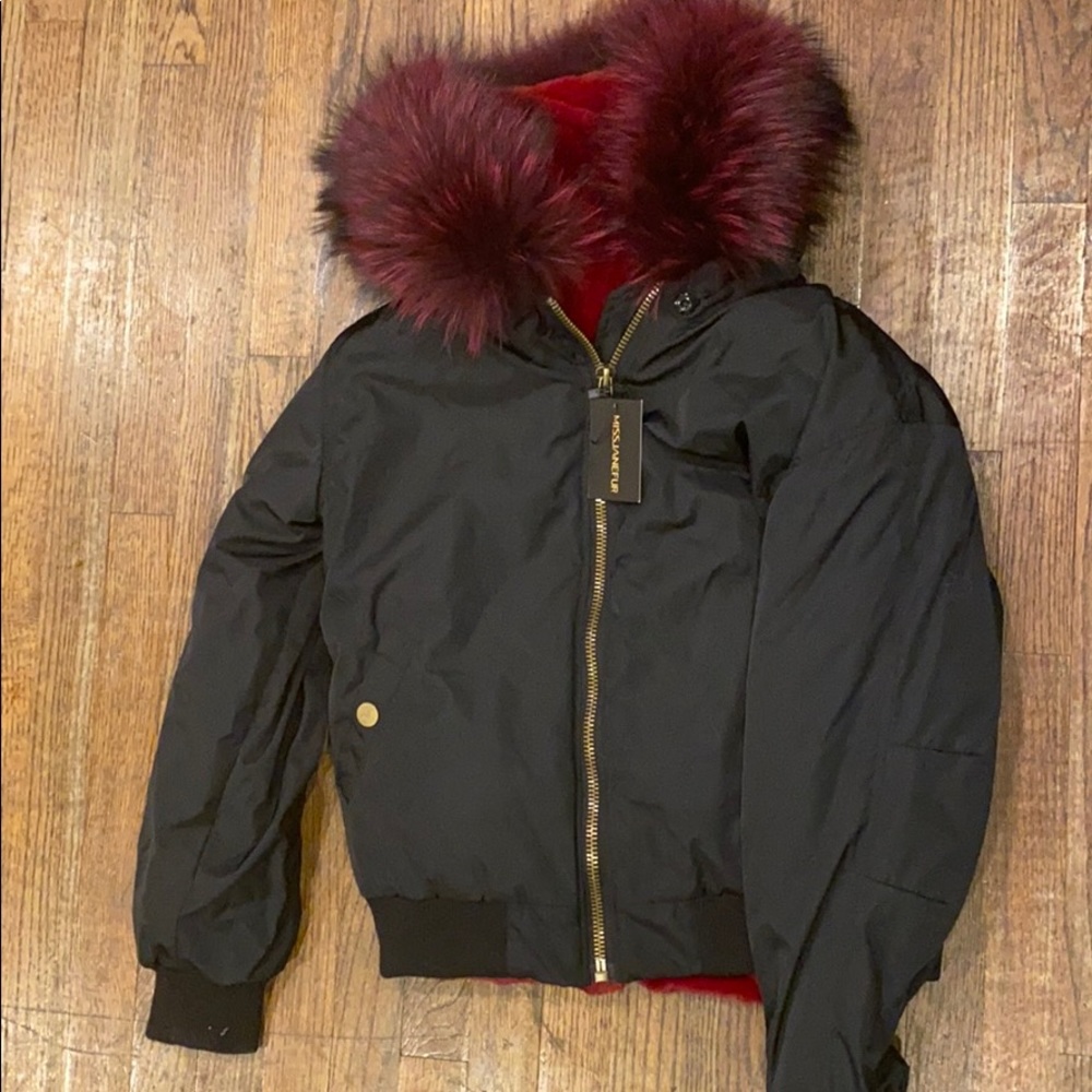 Real Raccoon Fur Hooded bomber jacket